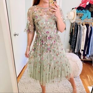 Needle & Thread Green Etheral Garden Fairy Boho Beaded Tulle MIDI Dress 8